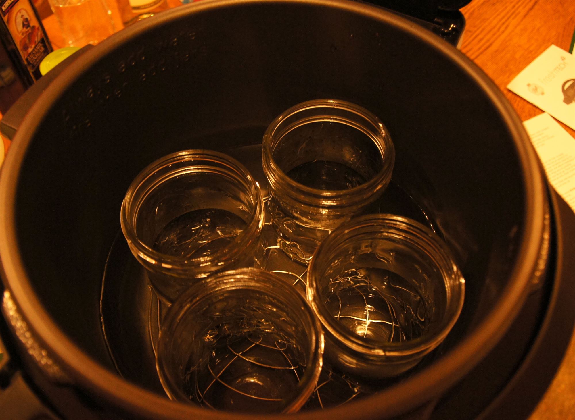 I filled the inner pot with water and inserted the empty jars to prepare them for preheating.