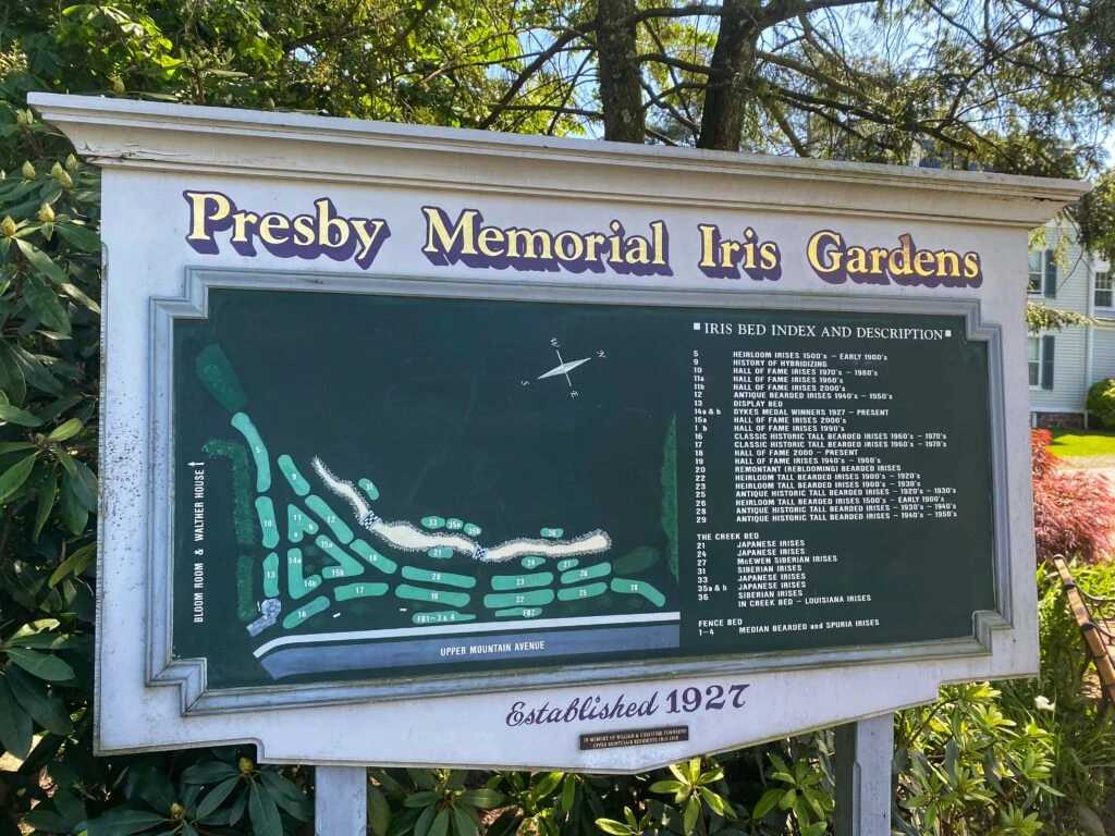 Presby Memorial Iris Gardens sign nj mom