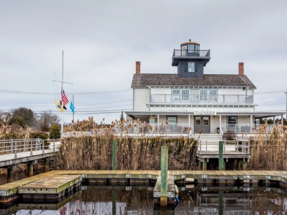Tucker's Island Beach Replica Lighthouse in Tuckerton New Jersey at the seaport on Lake Pohatong