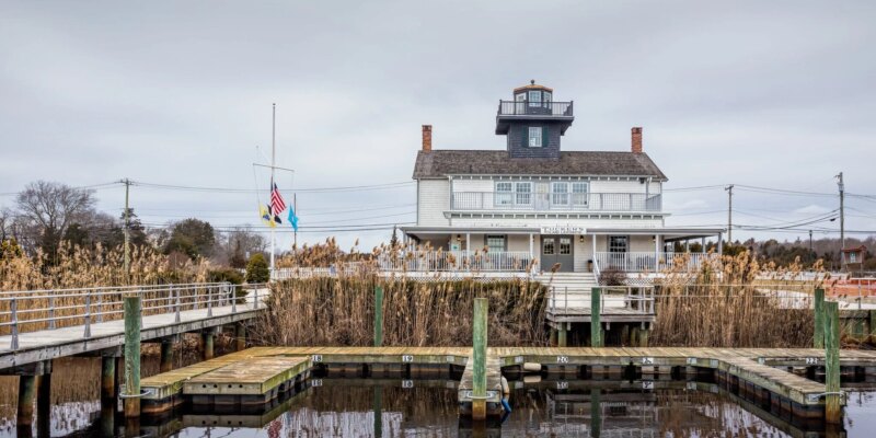 Tucker's Island Beach Replica Lighthouse in Tuckerton New Jersey at the seaport on Lake Pohatong